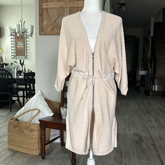 Free People Soul Sister Long Cardigan Cotton Neutral Earthy Boho Safari Beachy S - Picture 4 of 9